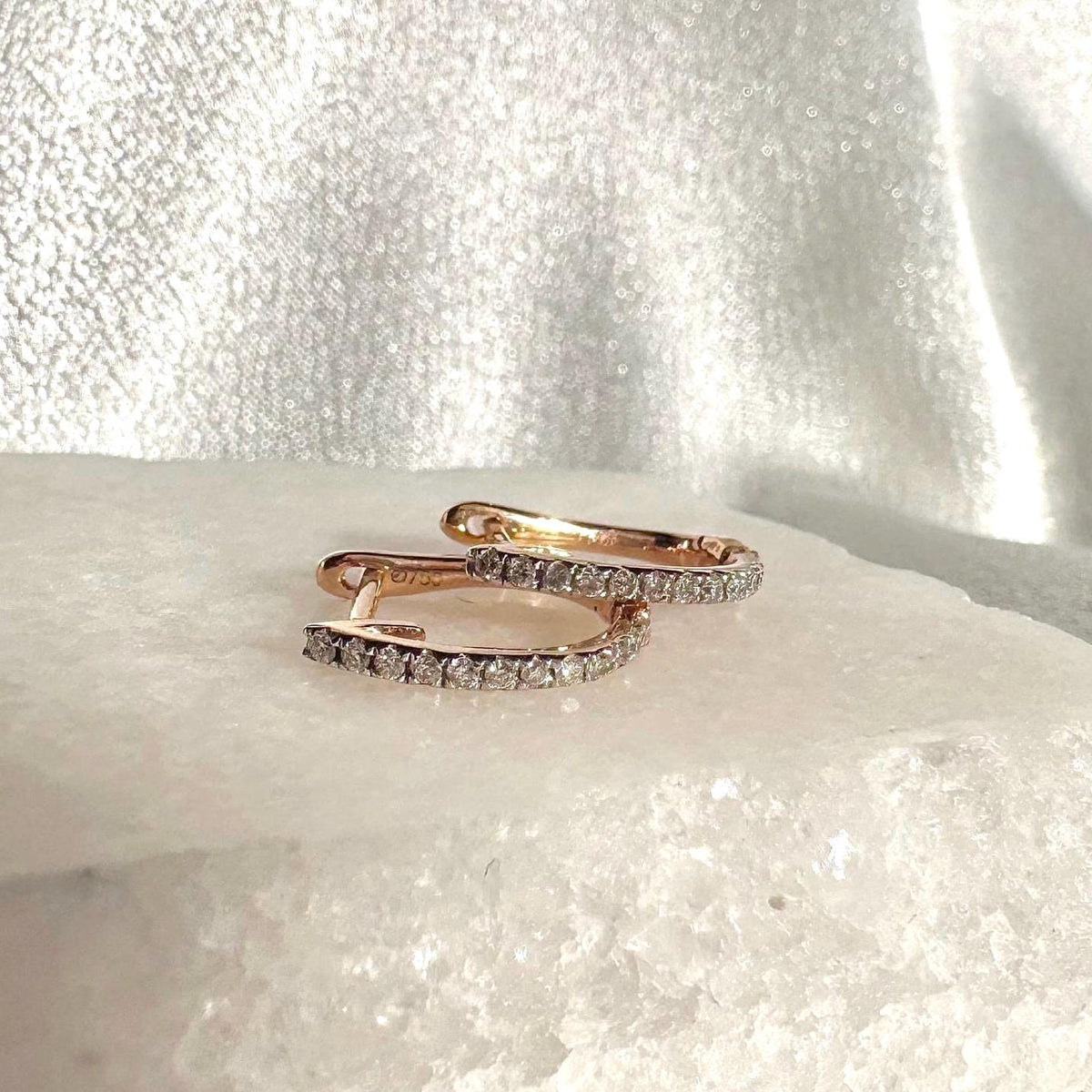 Genuine Dainty Diamond Latchback Hoop Earrings, 18k Solid Gold, April Birthstone Gift