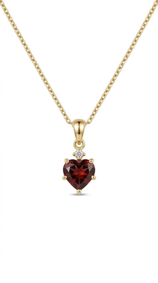 Genuine Garnet and Diamond Heart Pendant | 14k Solid Gold