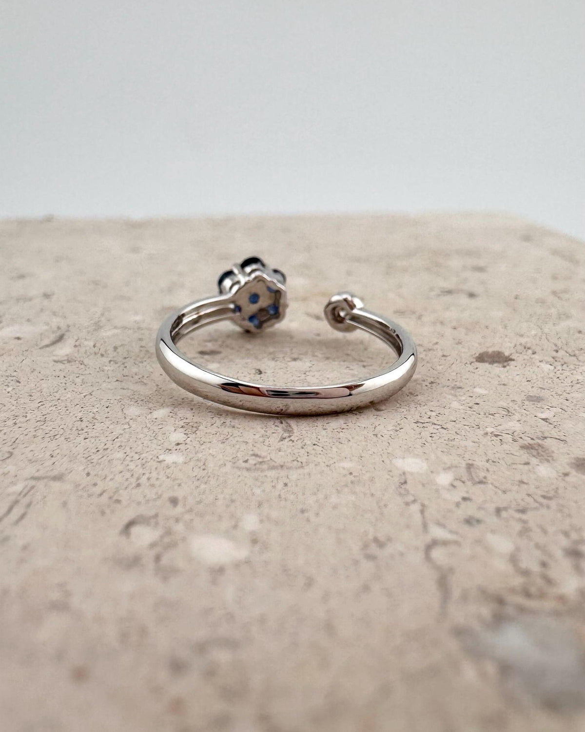 14k White Gold Sapphire Diamond Flower Ring, September Birthstone, Handcrafted Jewelry