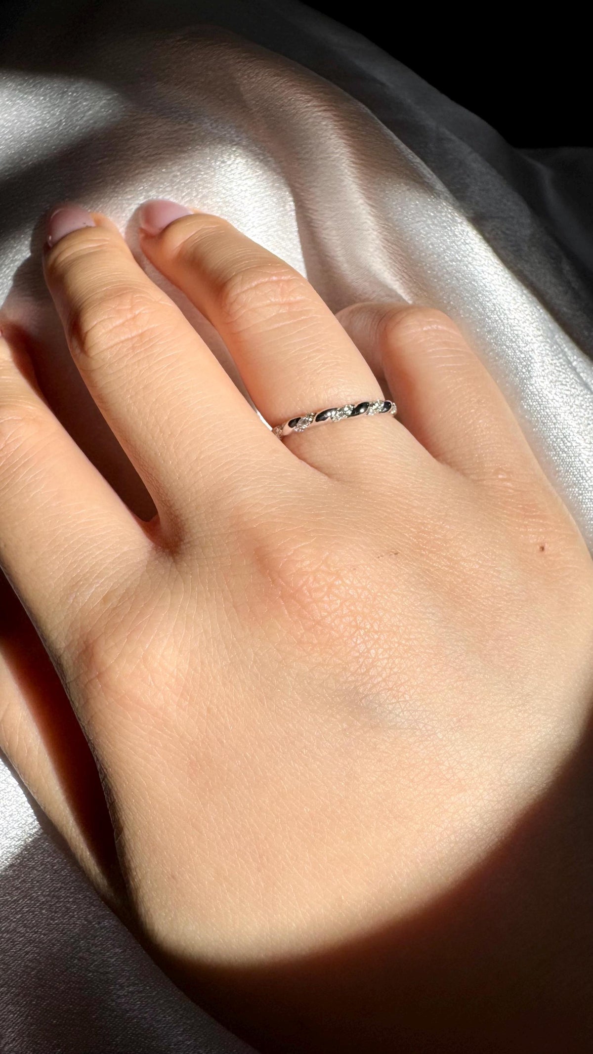 Genuine Diamond Half-Eternity Ring / 18k Solid White Gold