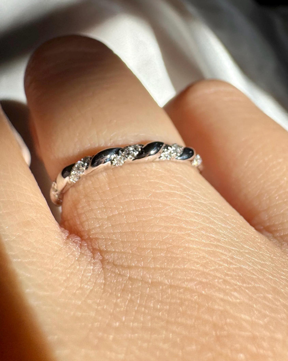 Genuine Diamond Half-Eternity Ring / 18k Solid White Gold