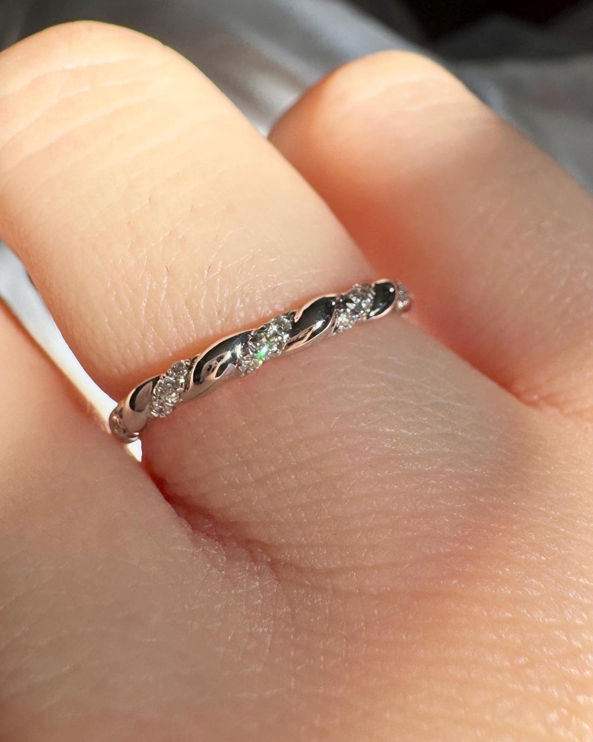 Genuine Diamond Half-Eternity Ring / 18k Solid White Gold