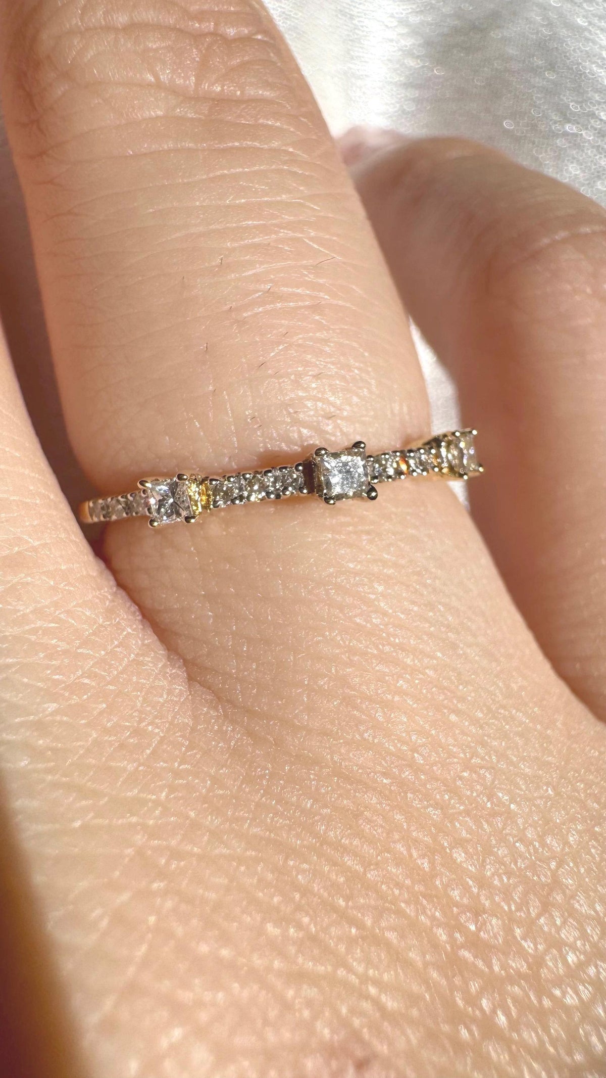 Genuine Diamond Princess Cut Ring in 18k Solid Yellow Gold