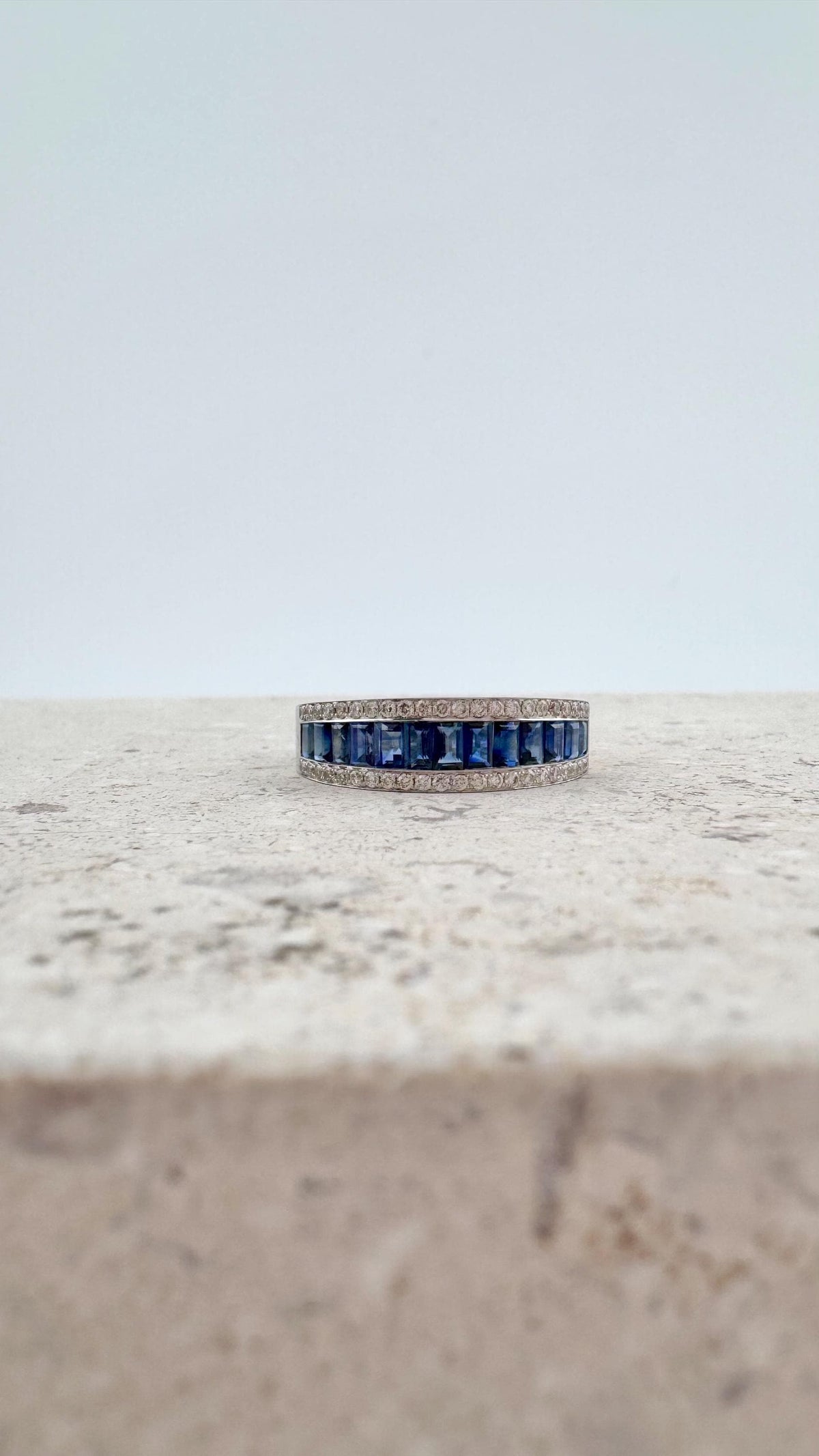 Genuine Sapphire and Diamond Half Eternity Ring | 18k Solid White Gold