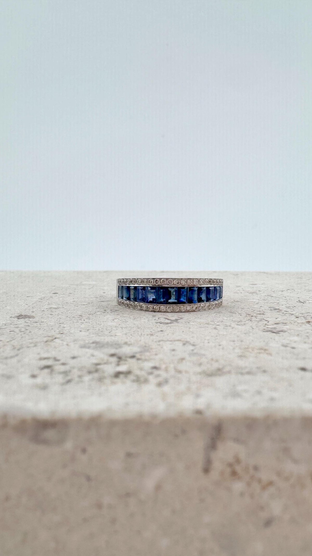 Genuine Sapphire and Diamond Half Eternity Ring | 18k Solid White Gold