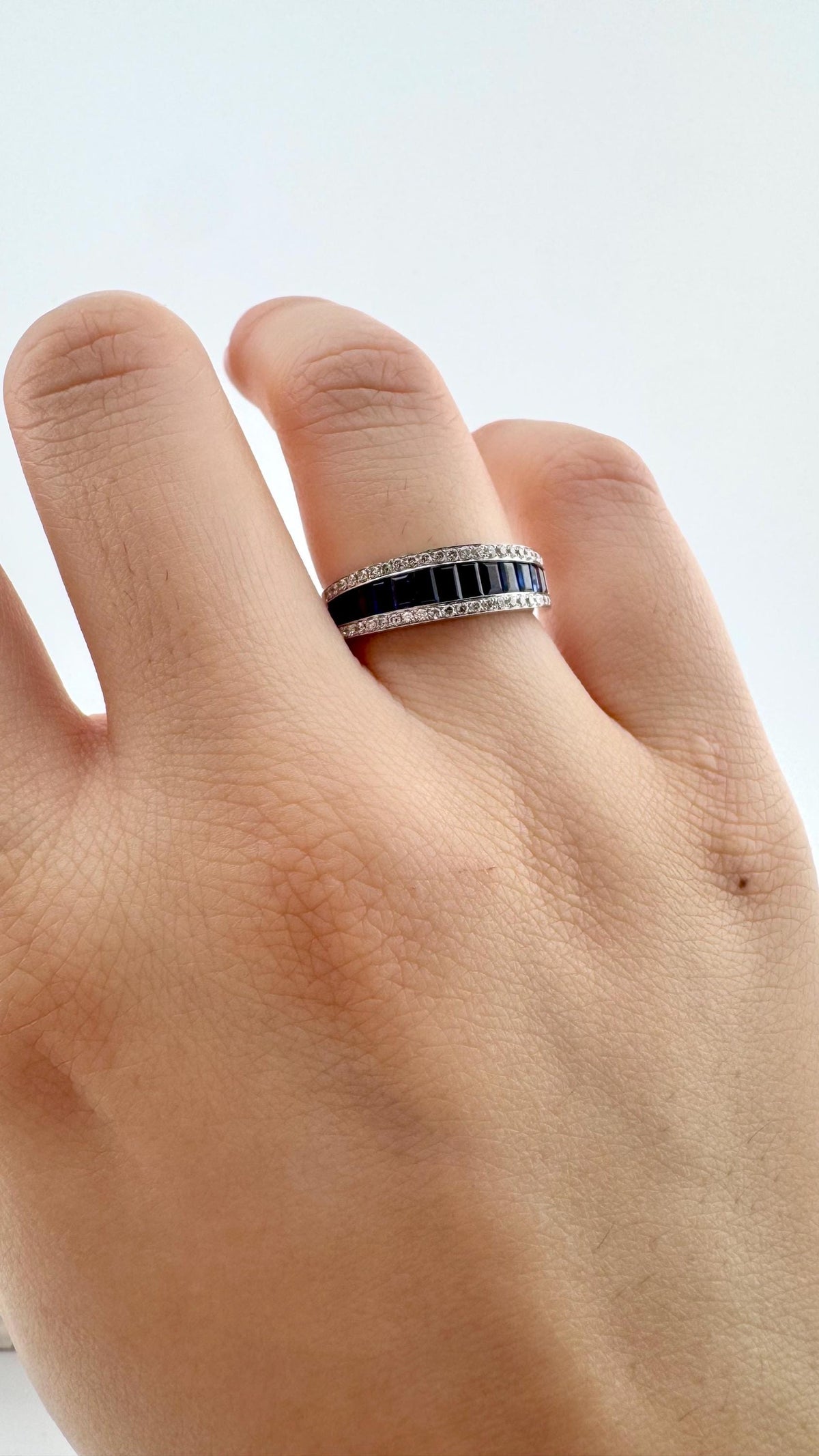 Genuine Sapphire and Diamond Half Eternity Ring | 18k Solid White Gold