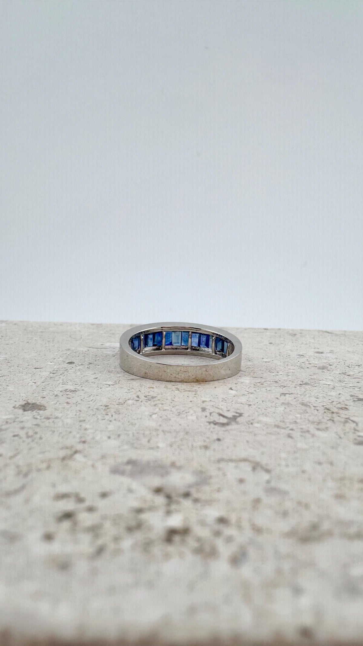 Genuine Sapphire and Diamond Half Eternity Ring | 18k Solid White Gold