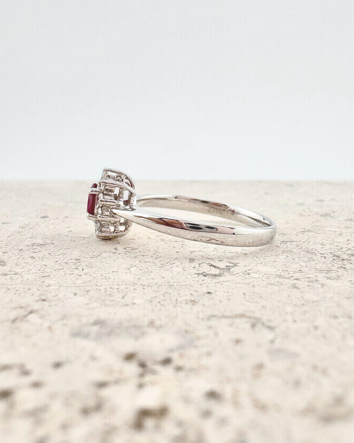 Genuine Oval Ruby and Diamond Solaris Halo Ring | 18k Solid White Gold