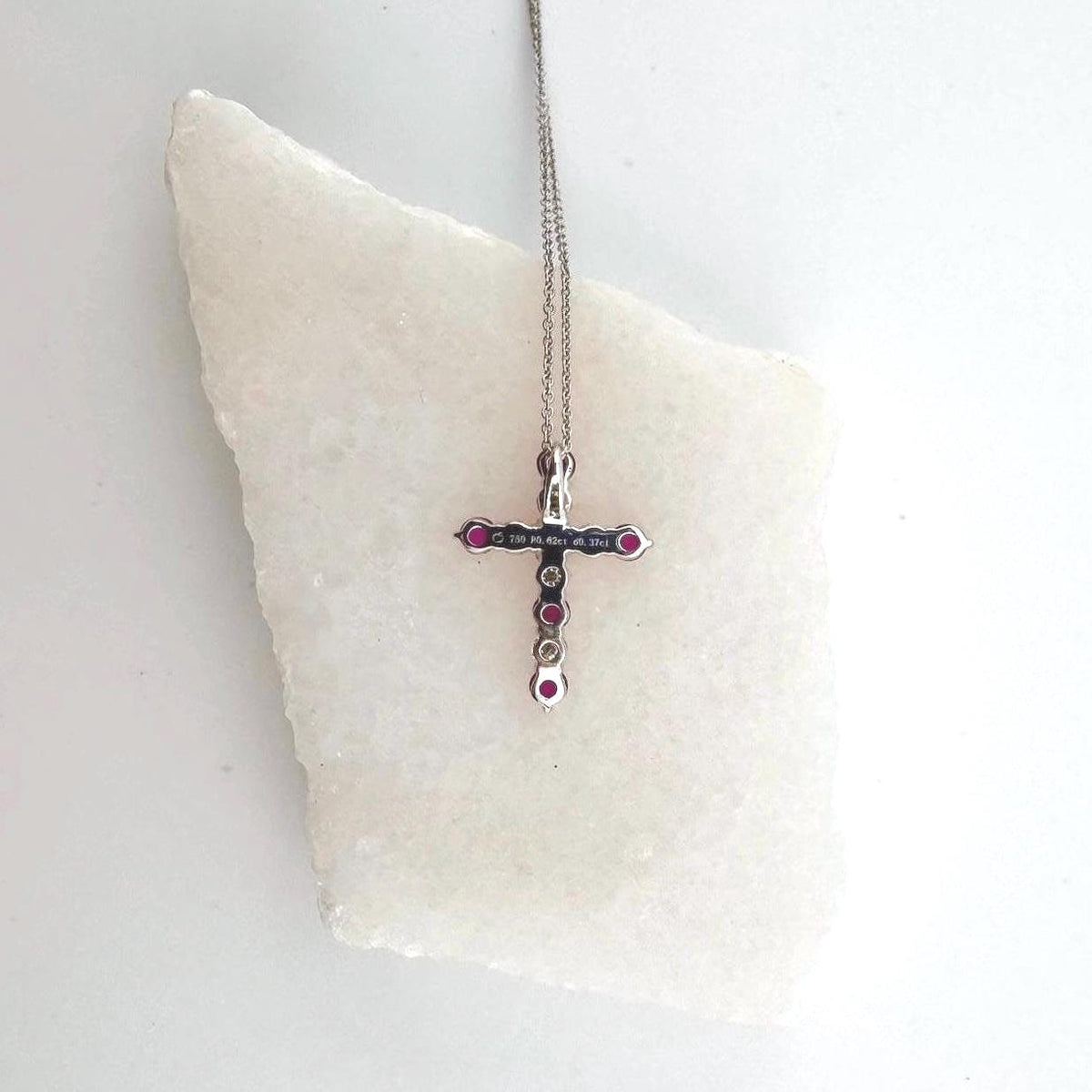 Genuine Ruby and Diamond Cross Pendant | 14k Solid Gold