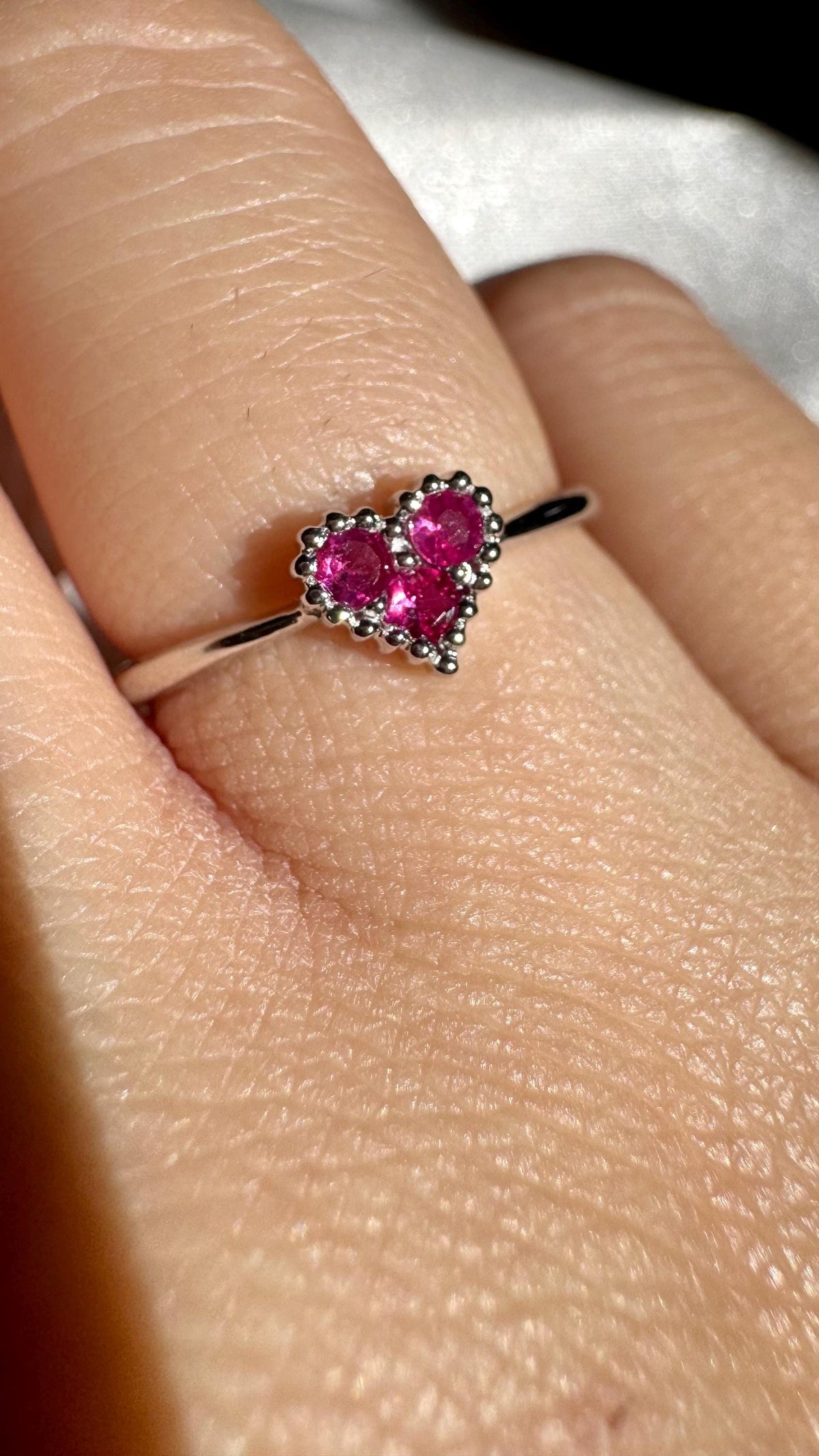 Genuine Ruby Heart Ring | 14k Solid White Gold