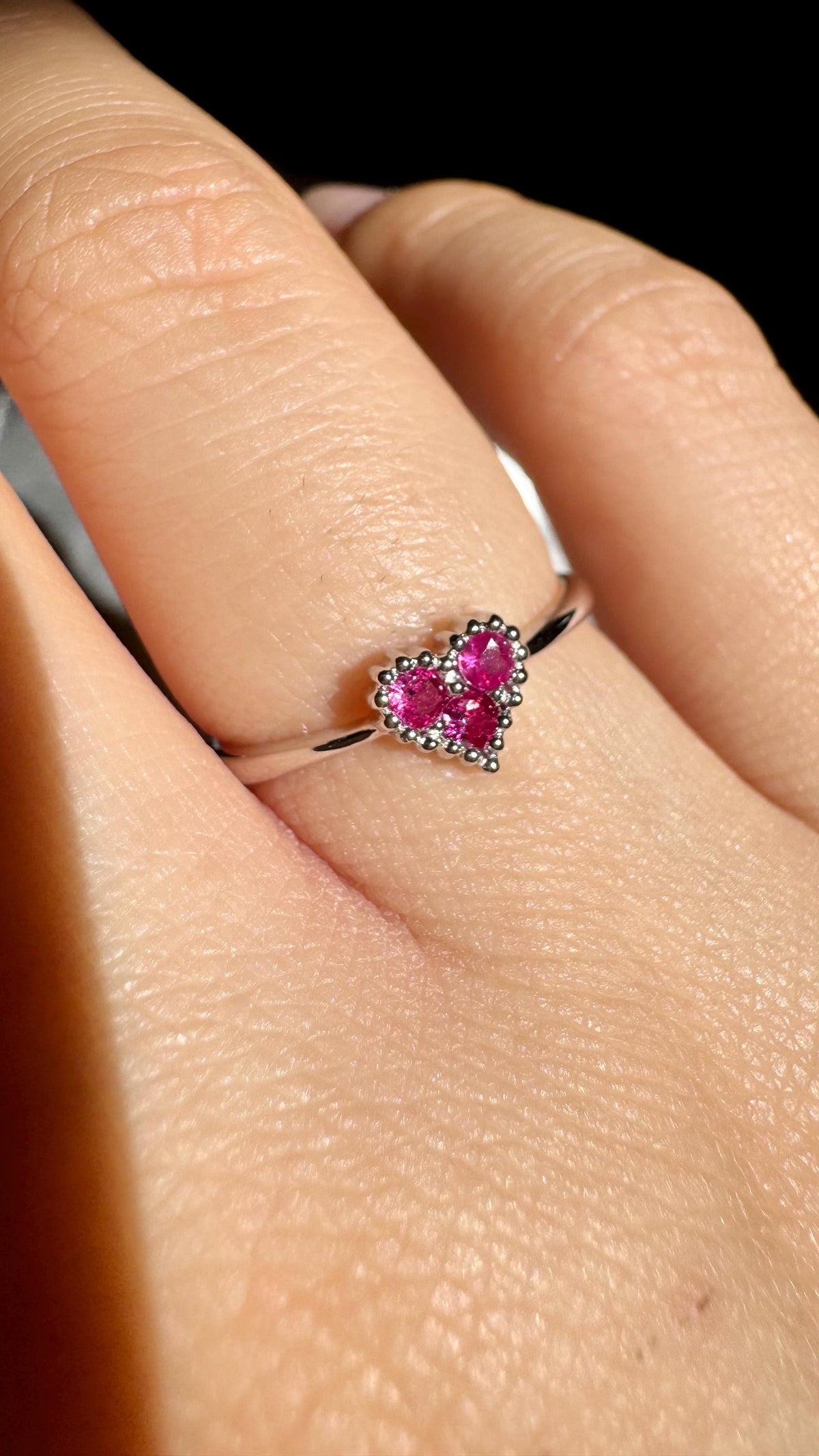 Genuine Ruby Heart Ring | 14k Solid White Gold