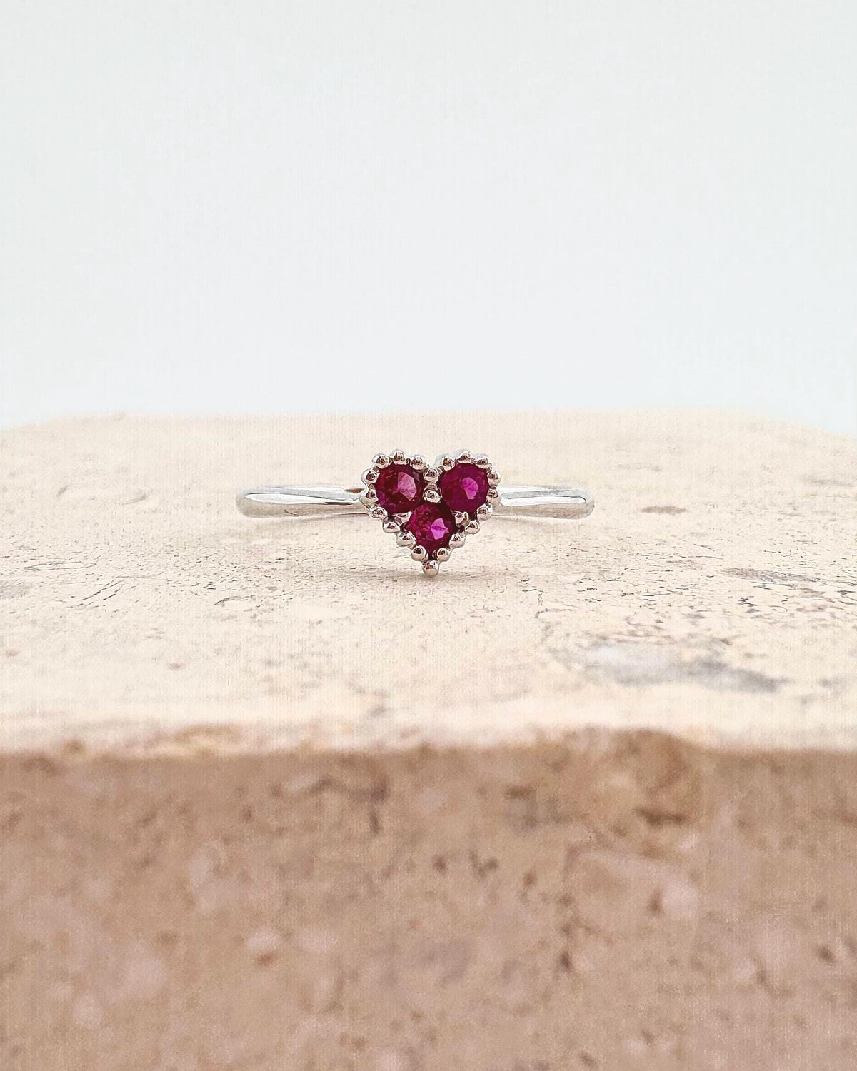 Genuine Ruby Heart Ring | 14k Solid White Gold