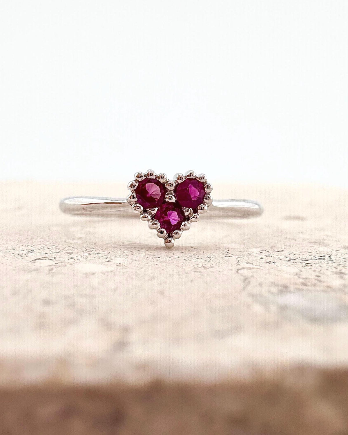 Genuine Ruby Heart Ring | 14k Solid White Gold