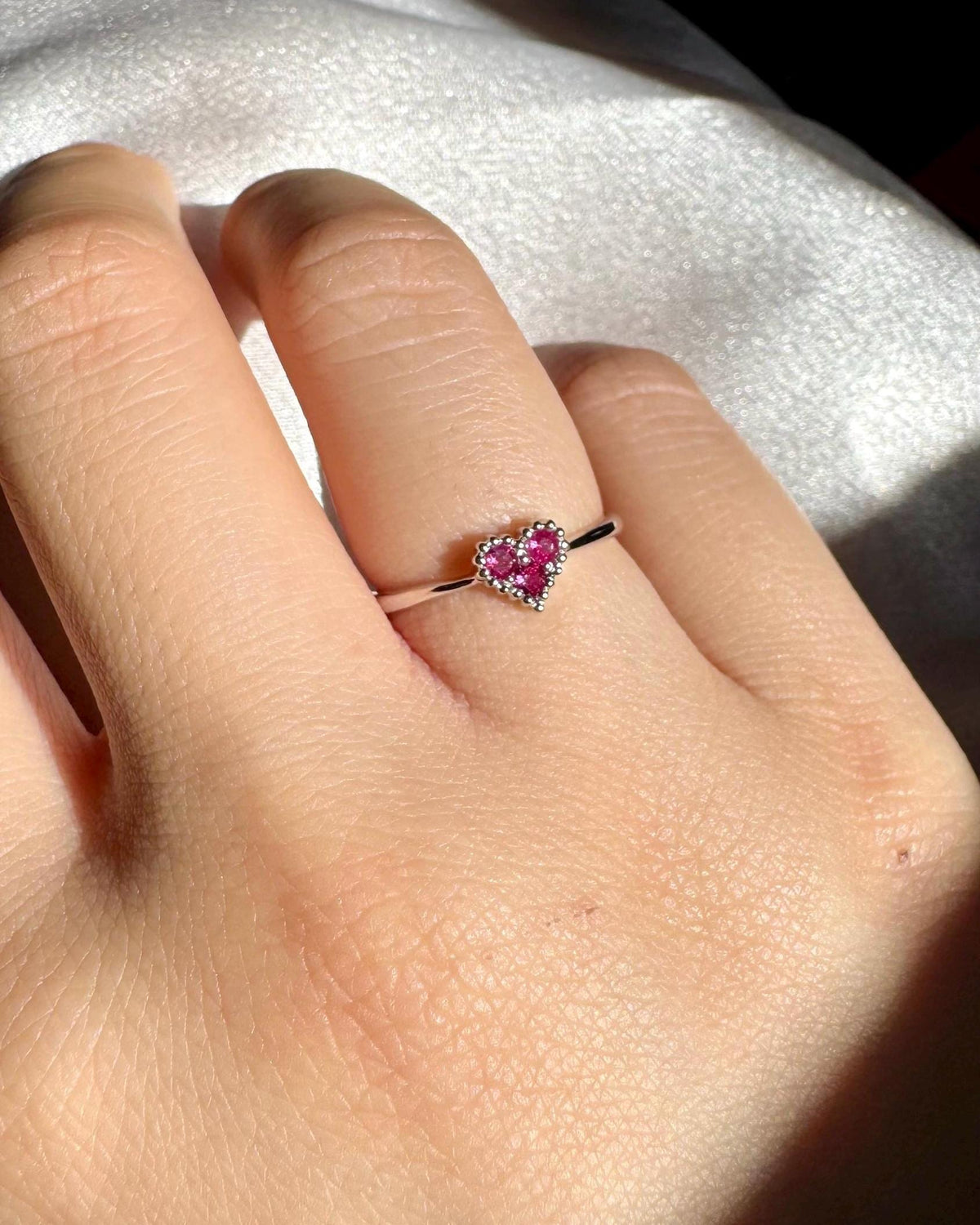 Genuine Ruby Heart Ring | 14k Solid White Gold