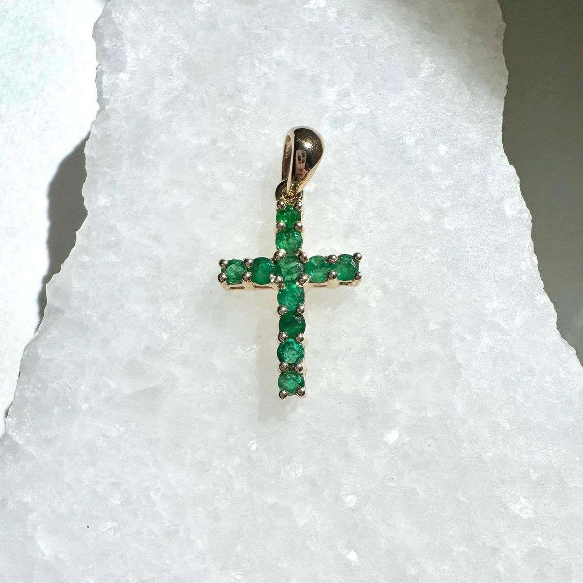 Genuine Emerald Cross Pendant (Medium) | 14k Solid Gold