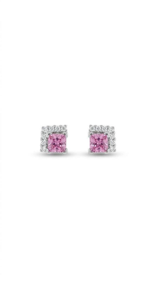 Genuine Pink Sapphire and Diamond Stud Earrings in 18k Solid White Gold