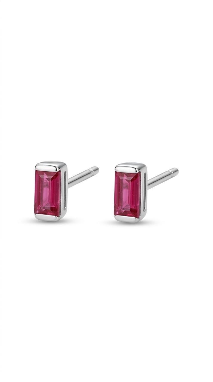 Genuine Ruby Mini Bezel Stud Earrings / 14k Solid Gold