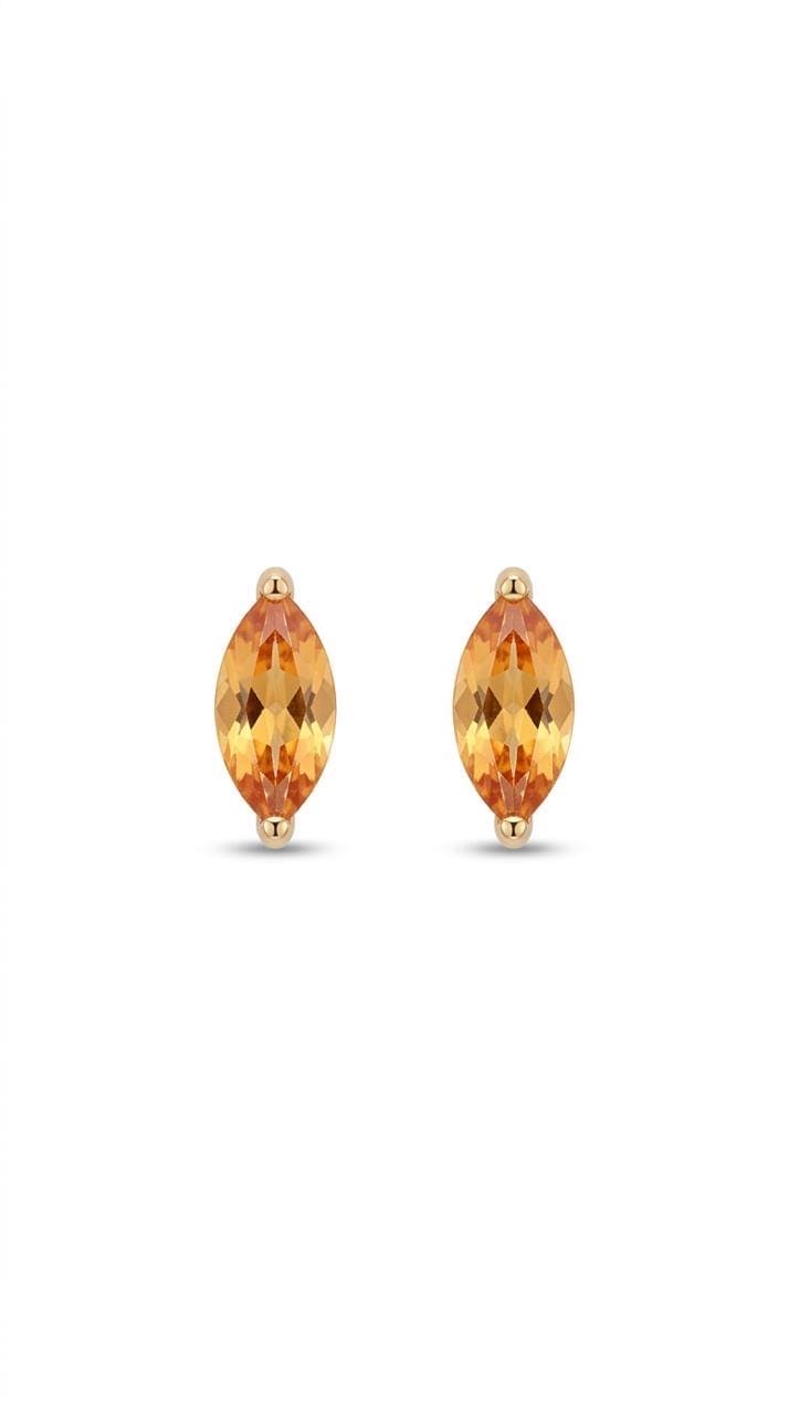 Natural Orange Sapphire Studs / 14k Rose Gold Marquise Earrings / Orange Gemstone Earrings