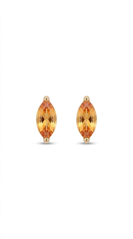 Natural Orange Sapphire Studs / 14k Rose Gold Marquise Earrings / Orange Gemstone Earrings