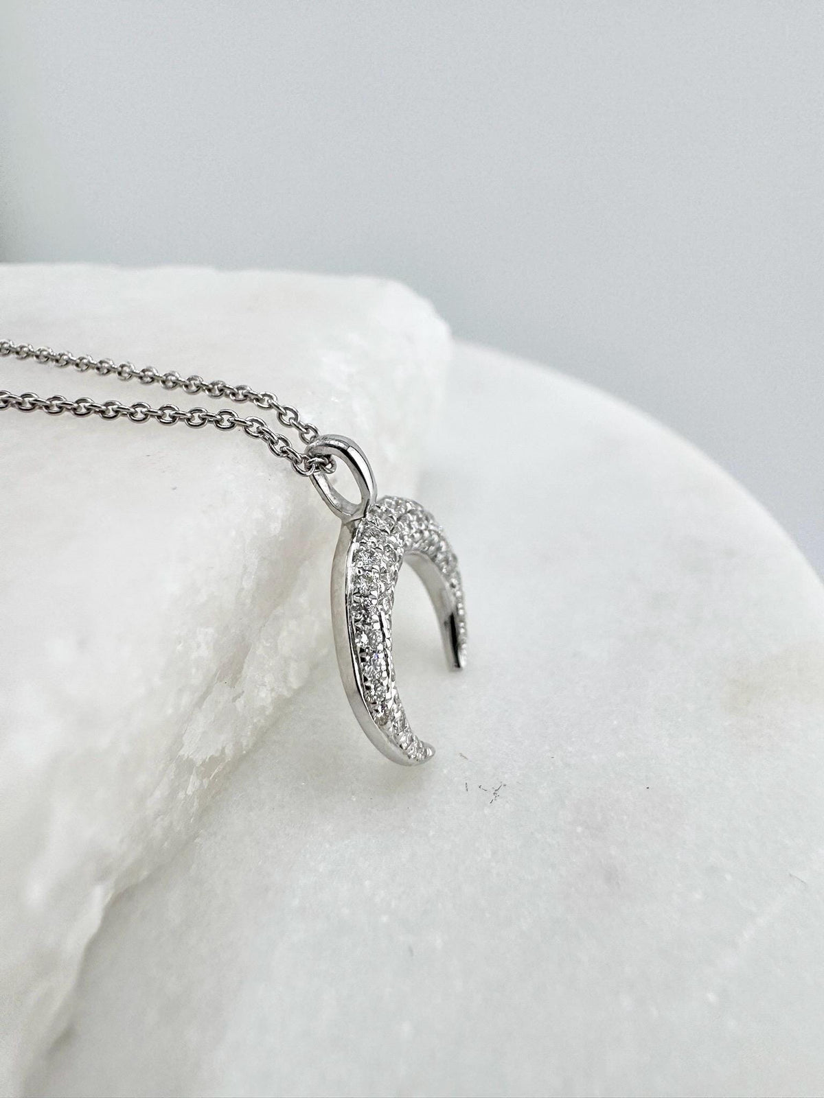 Genuine Diamond Crescent Pendant (Pendant only) | 18k White Gold (Chain Available Upon Request)