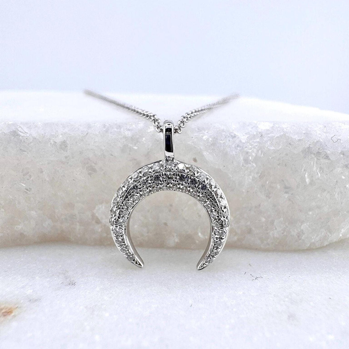 Genuine Diamond Crescent Pendant (Pendant only) | 18k White Gold (Chain Available Upon Request)