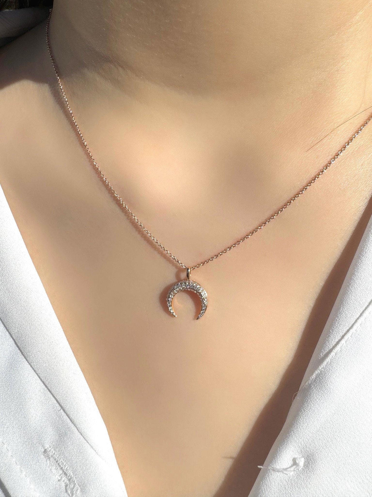 Genuine Diamond Crescent Pendant (Pendant only) | 18k White Gold (Chain Available Upon Request)