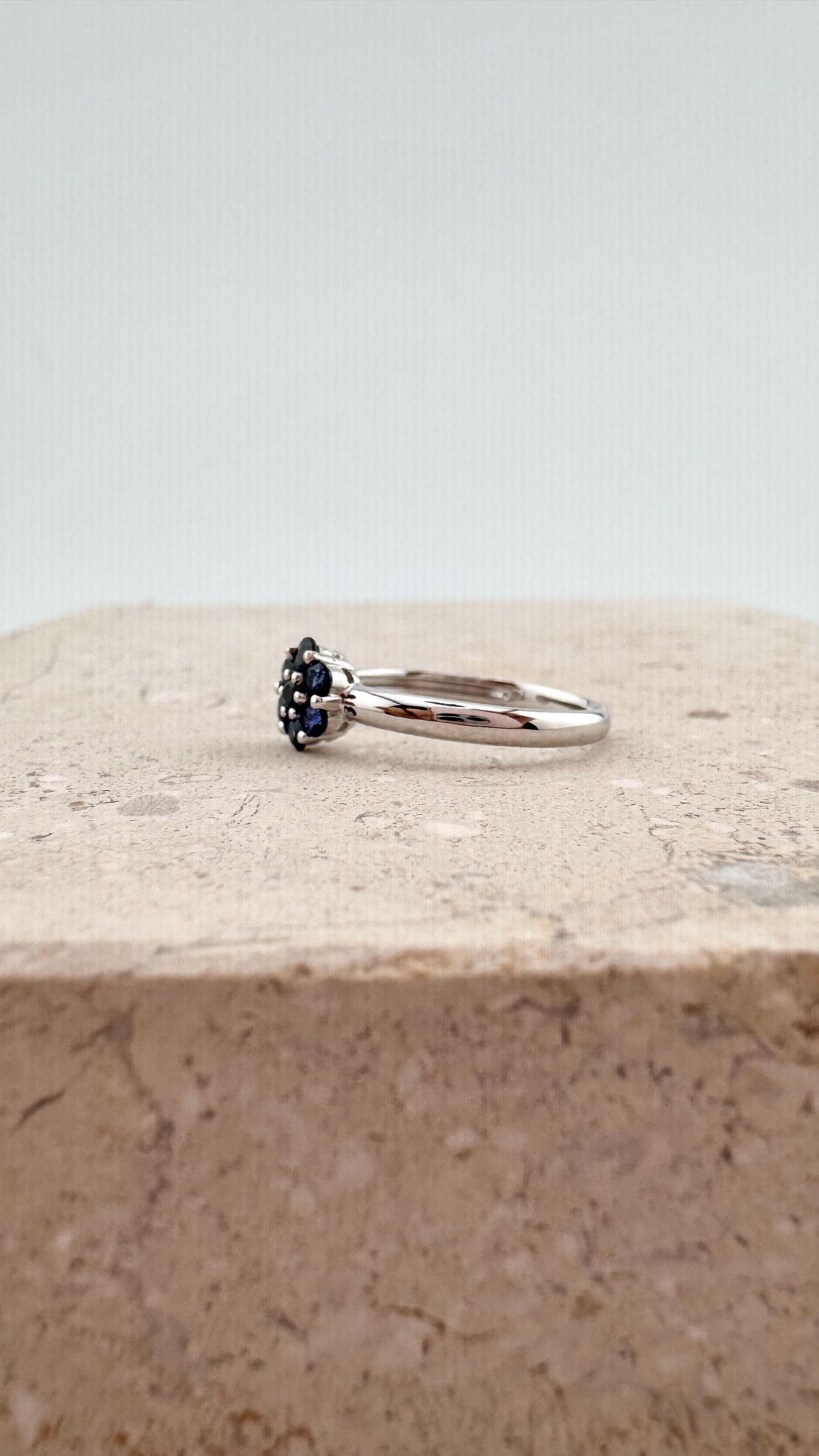 14k White Gold Sapphire Diamond Flower Ring, September Birthstone, Handcrafted Jewelry