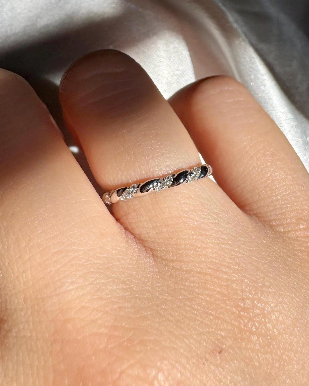 Genuine Diamond Half-Eternity Ring / 18k Solid White Gold