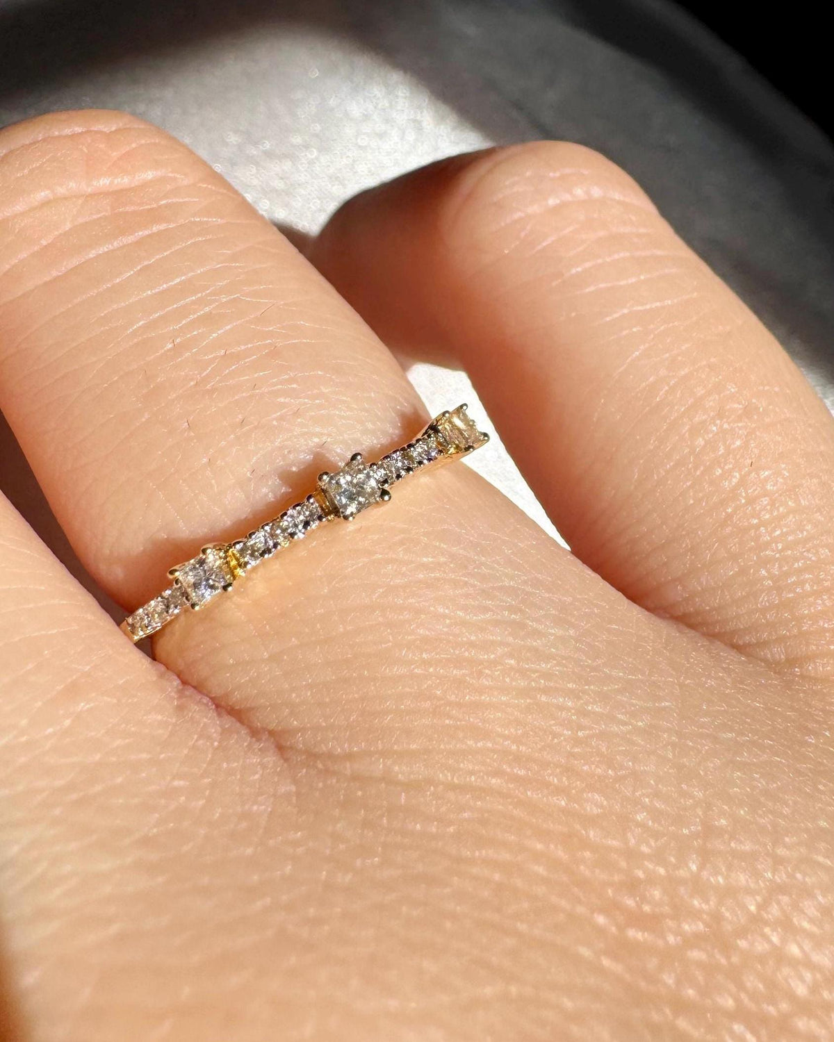 Genuine Diamond Princess Cut Ring in 18k Solid Yellow Gold