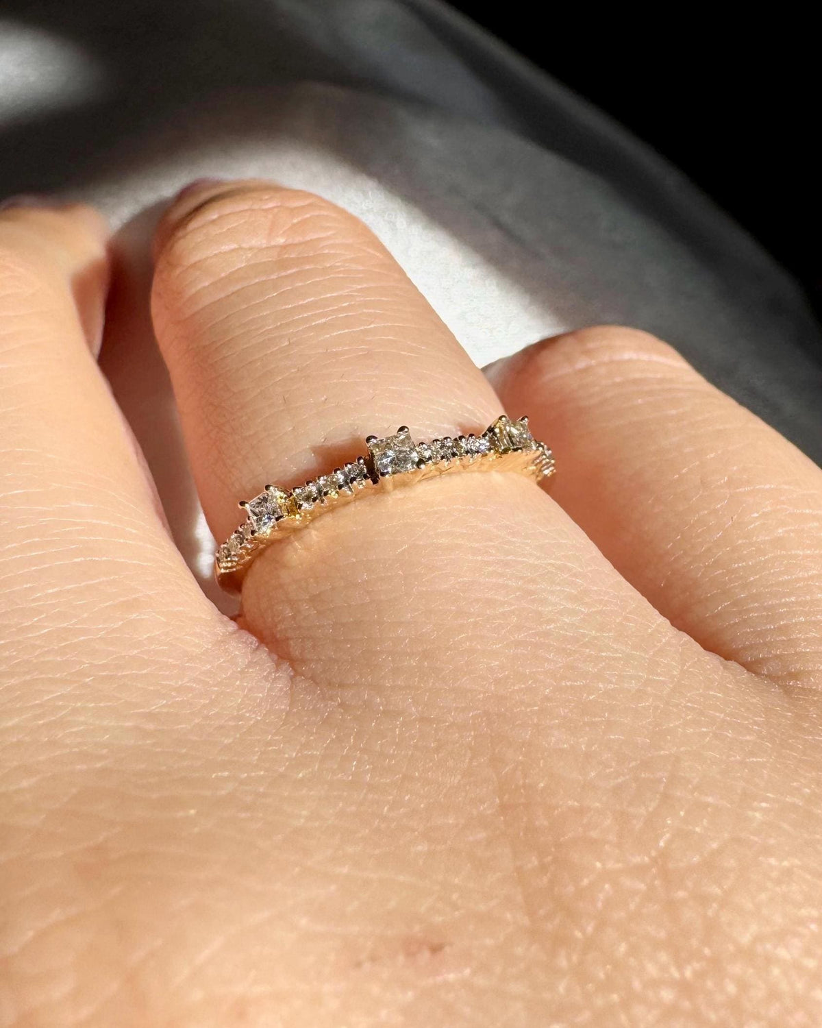 Genuine Diamond Princess Cut Ring in 18k Solid Yellow Gold