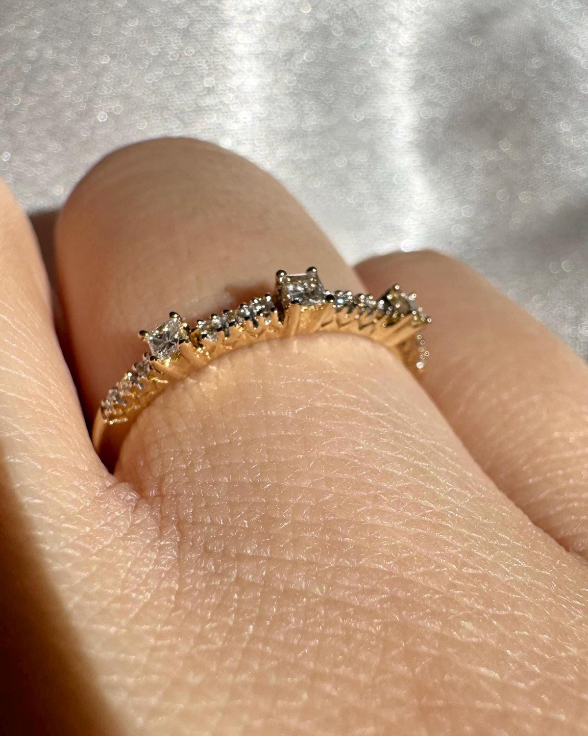 Genuine Diamond Princess Cut Ring in 18k Solid Yellow Gold