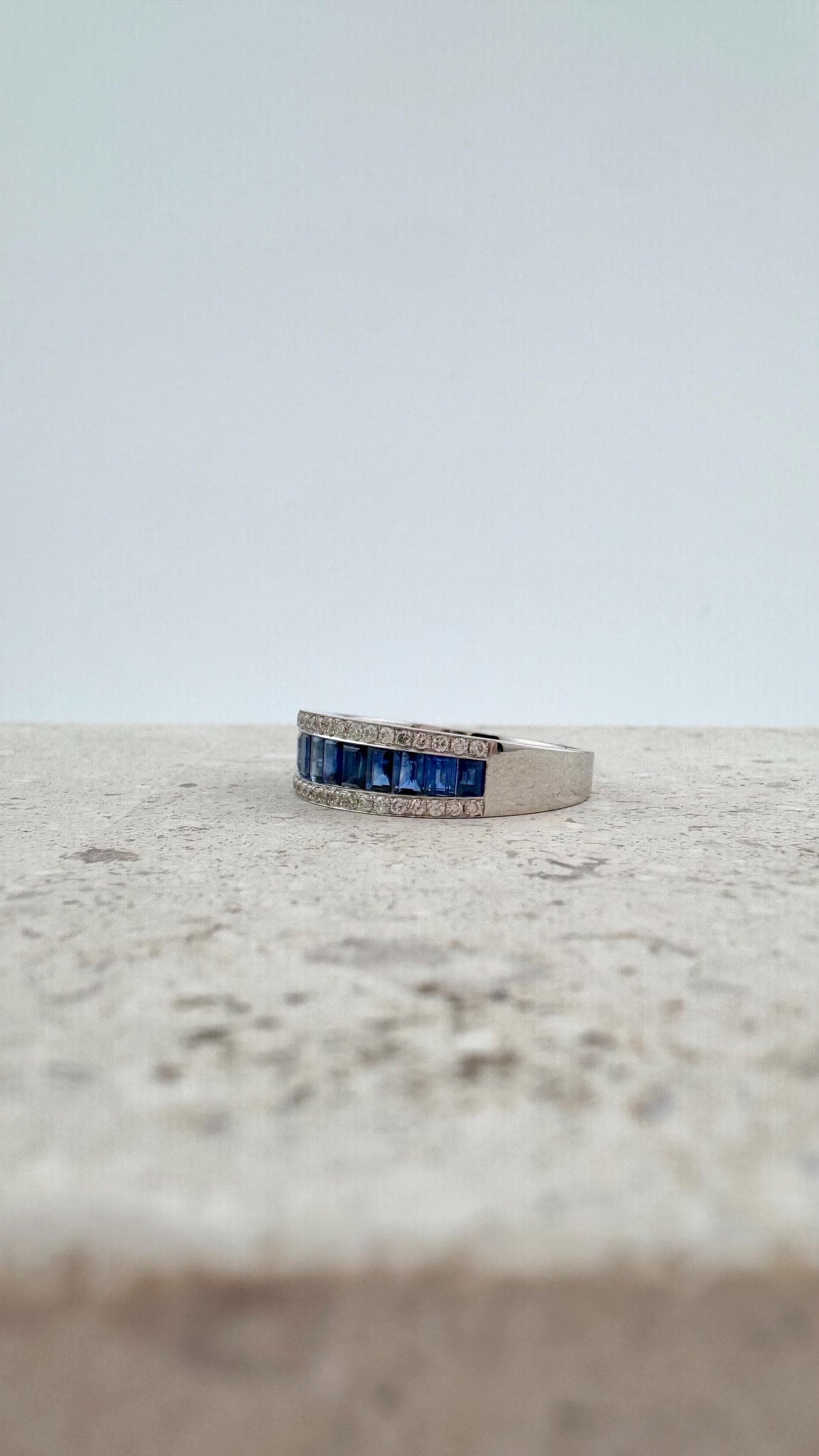 Genuine Sapphire and Diamond Half Eternity Ring | 18k Solid White Gold