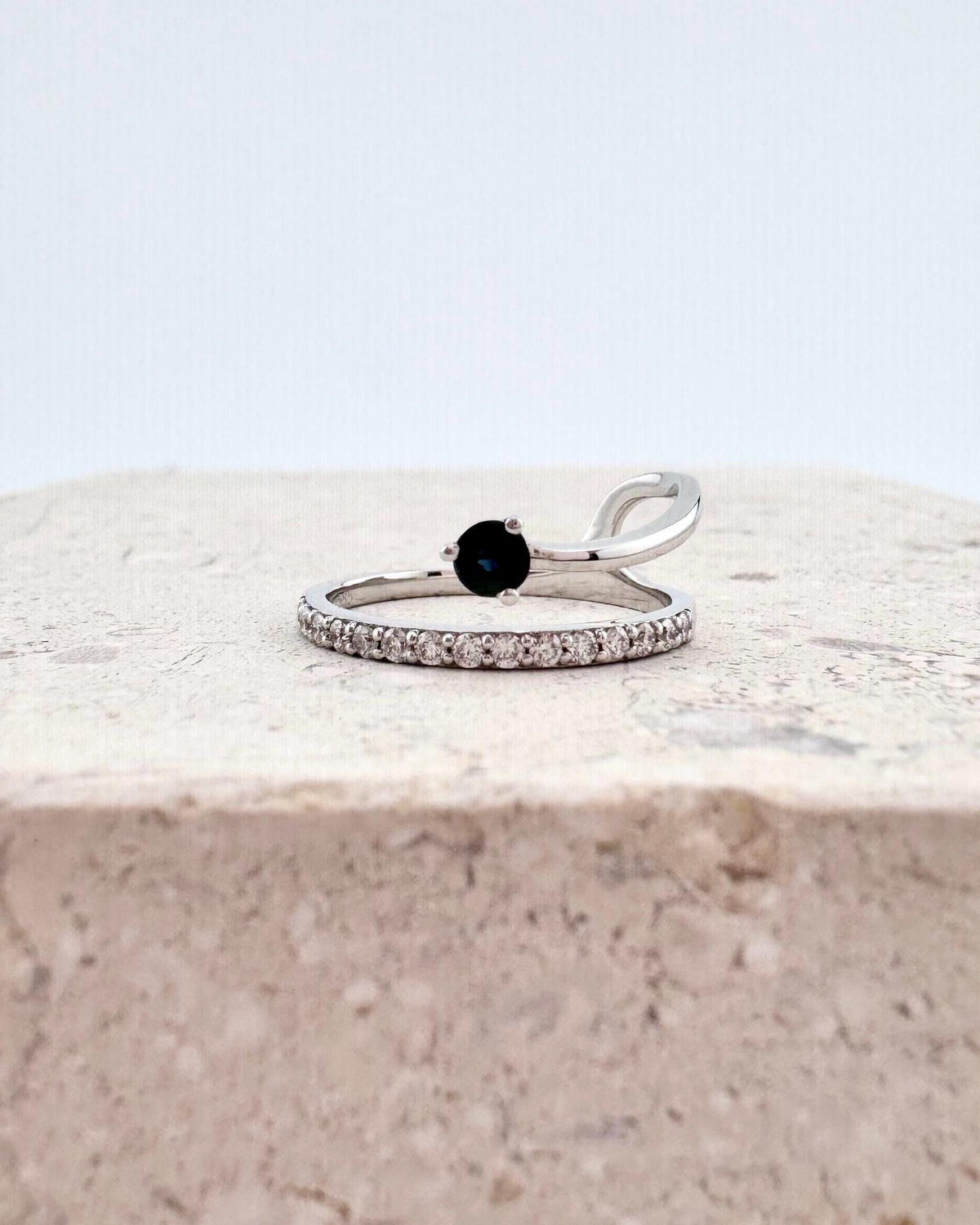 Genuine Sapphire and Diamond Layered Ring in 14k Solid Gold