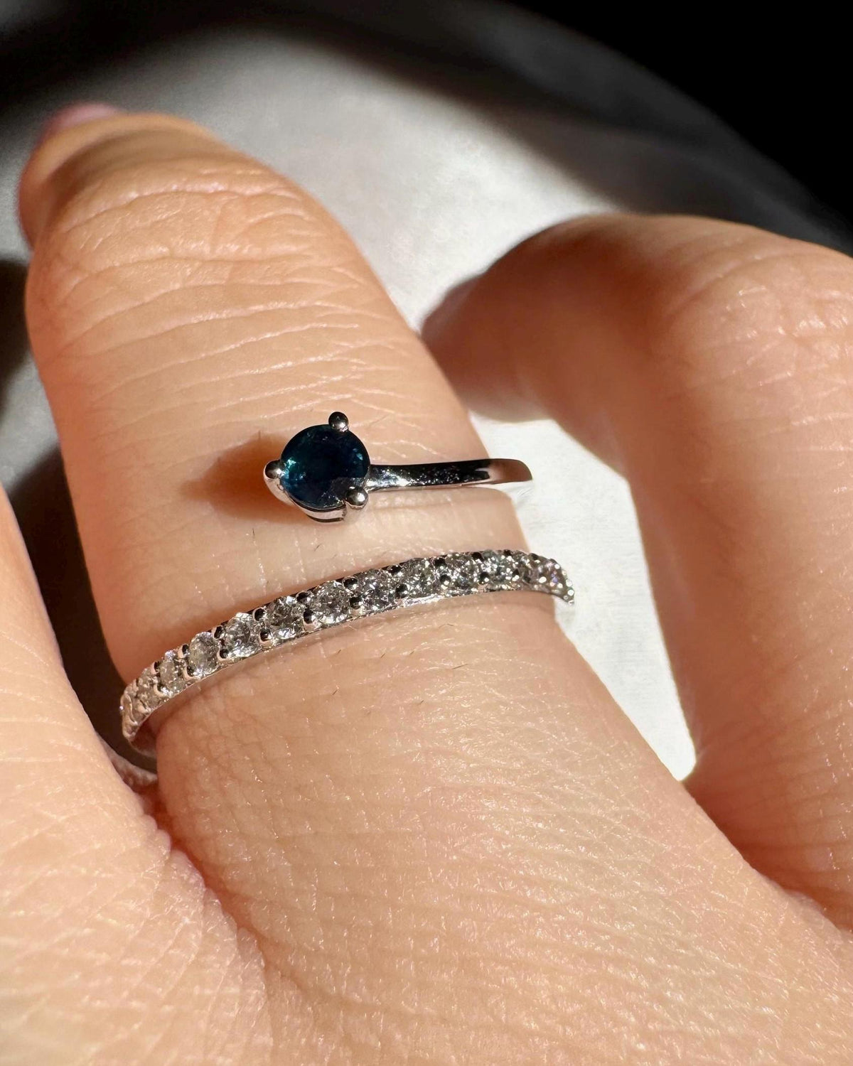 Genuine Sapphire and Diamond Layered Ring in 14k Solid Gold