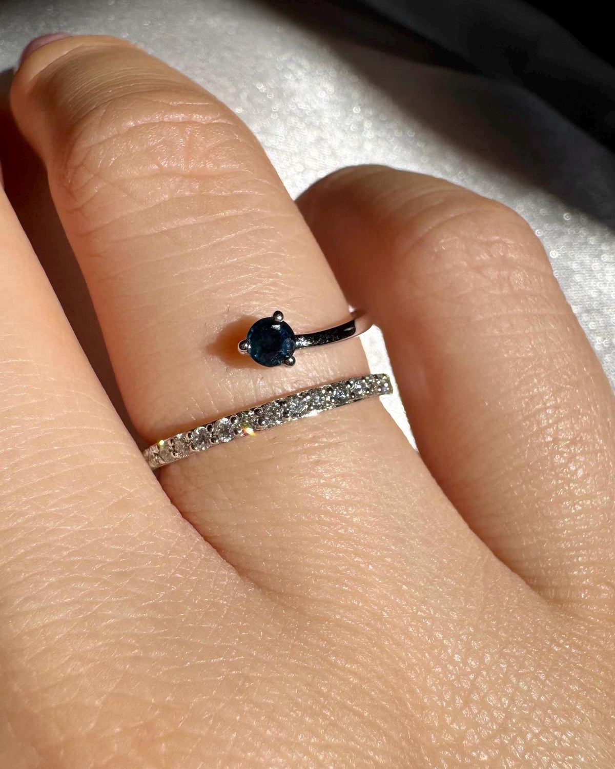 Genuine Sapphire and Diamond Layered Ring in 14k Solid Gold