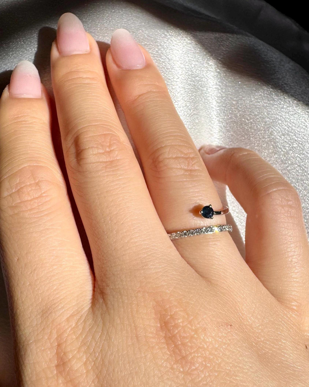 Genuine Sapphire and Diamond Layered Ring in 14k Solid Gold
