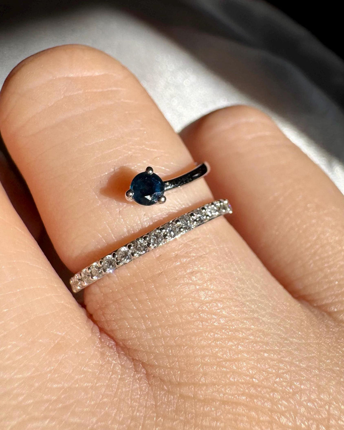 Genuine Sapphire and Diamond Layered Ring in 14k Solid Gold