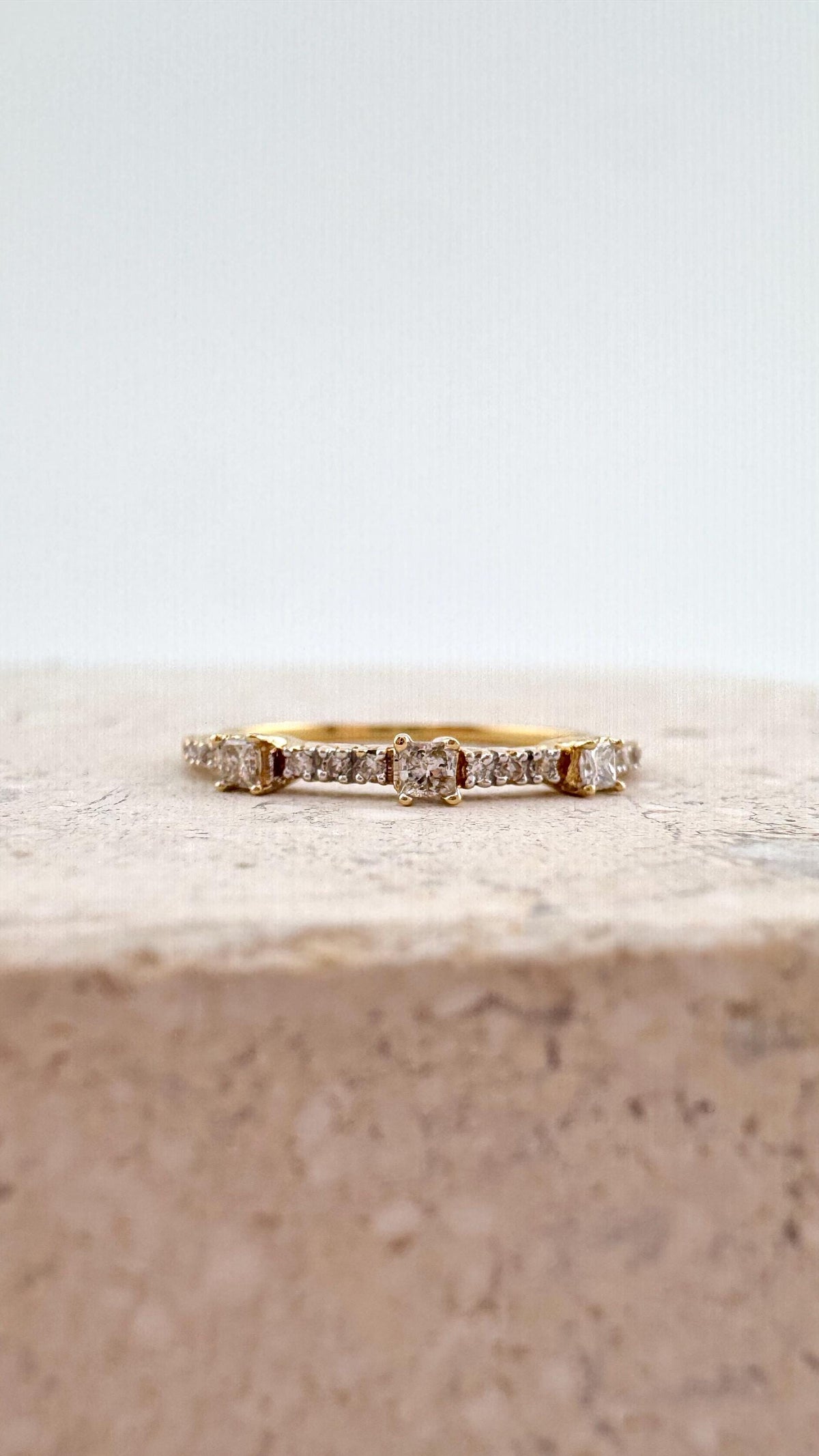 Genuine Diamond Princess Cut Ring in 18k Solid Yellow Gold