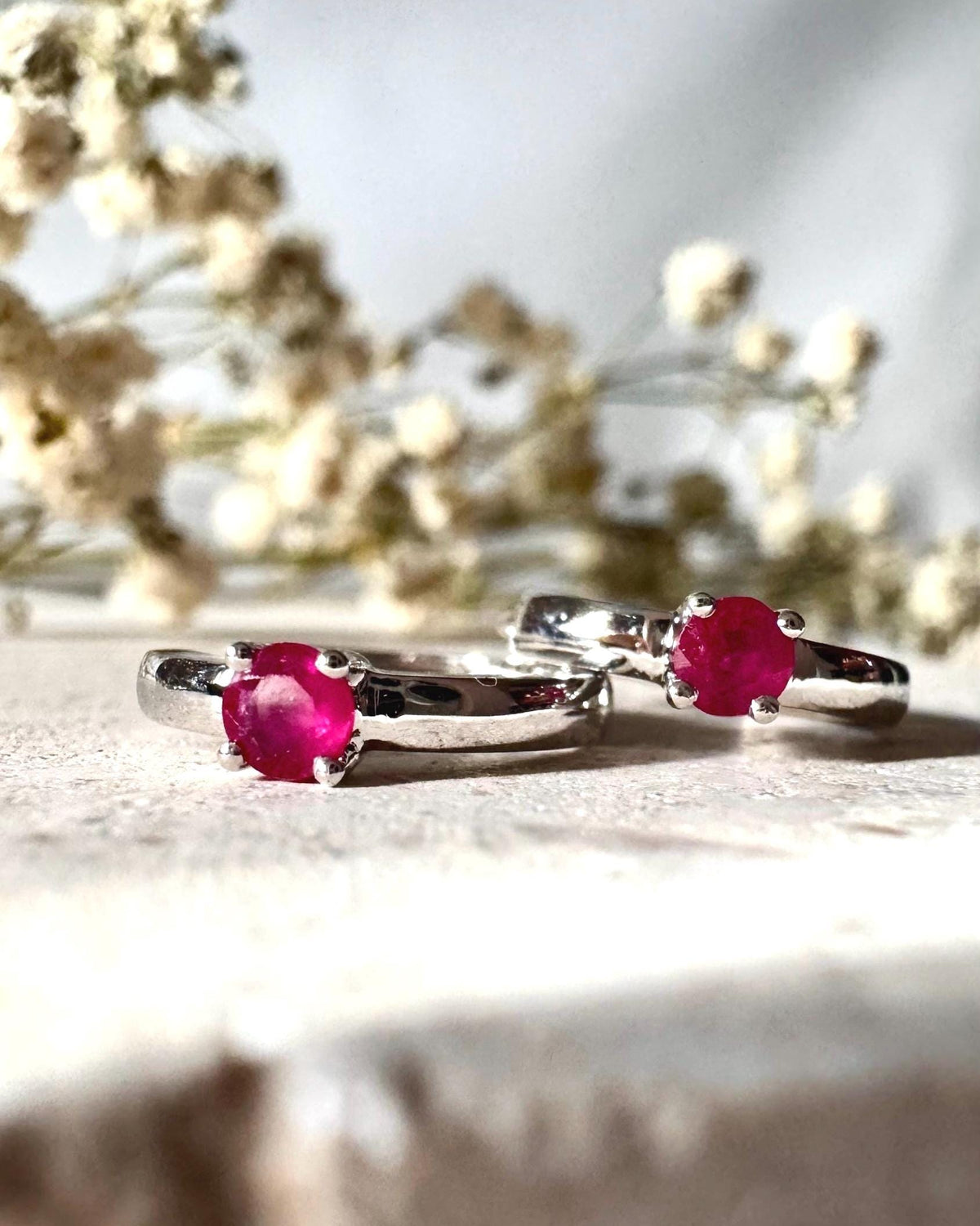 Genuine Ruby Mini Huggie Hoop Earrings in 14k Solid White Gold