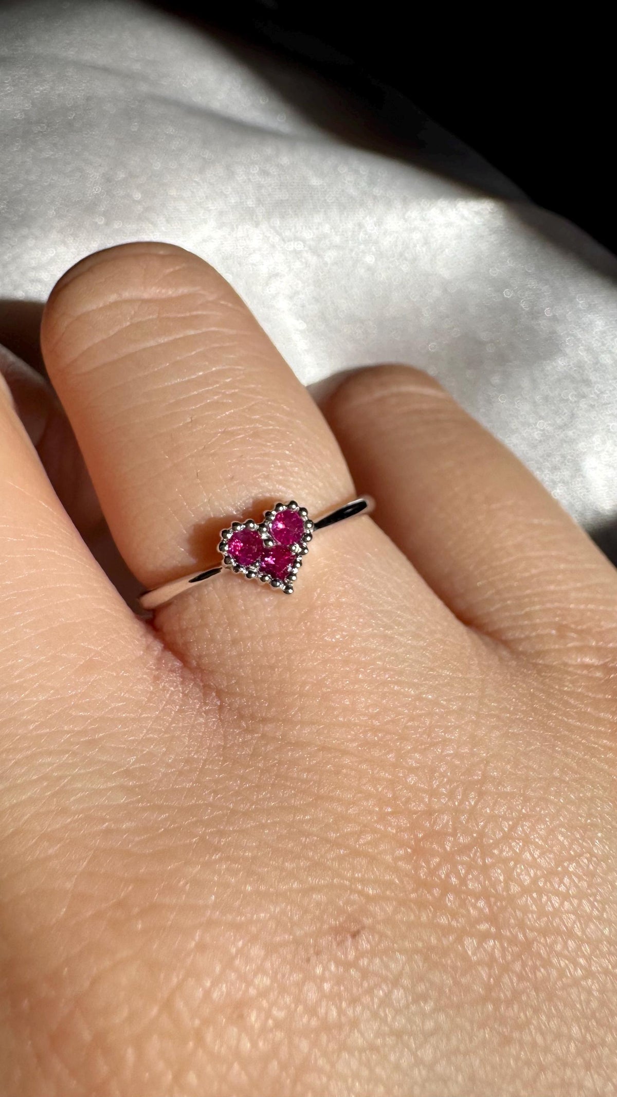 Genuine Ruby Heart Ring | 14k Solid White Gold