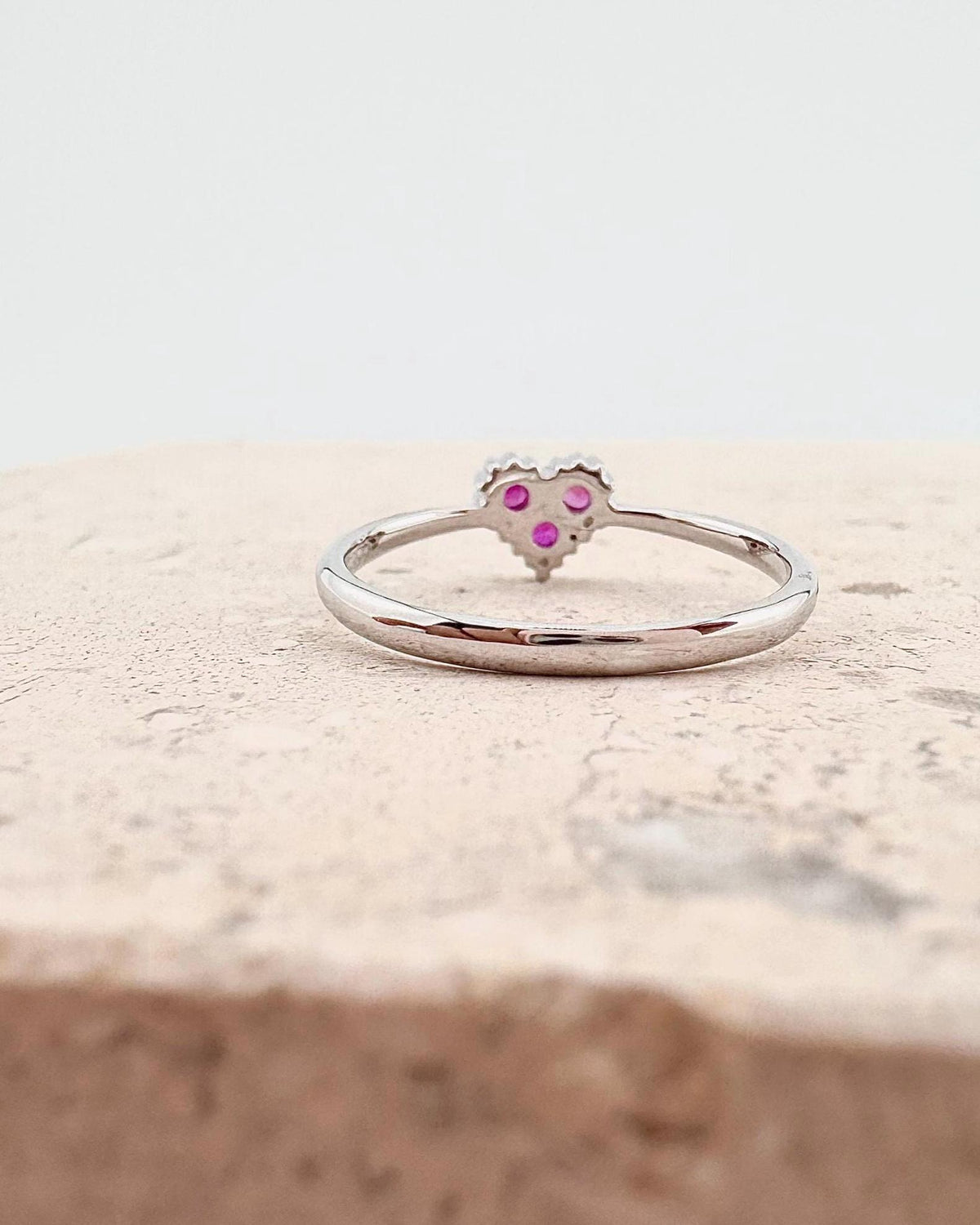 Genuine Ruby Heart Ring | 14k Solid White Gold