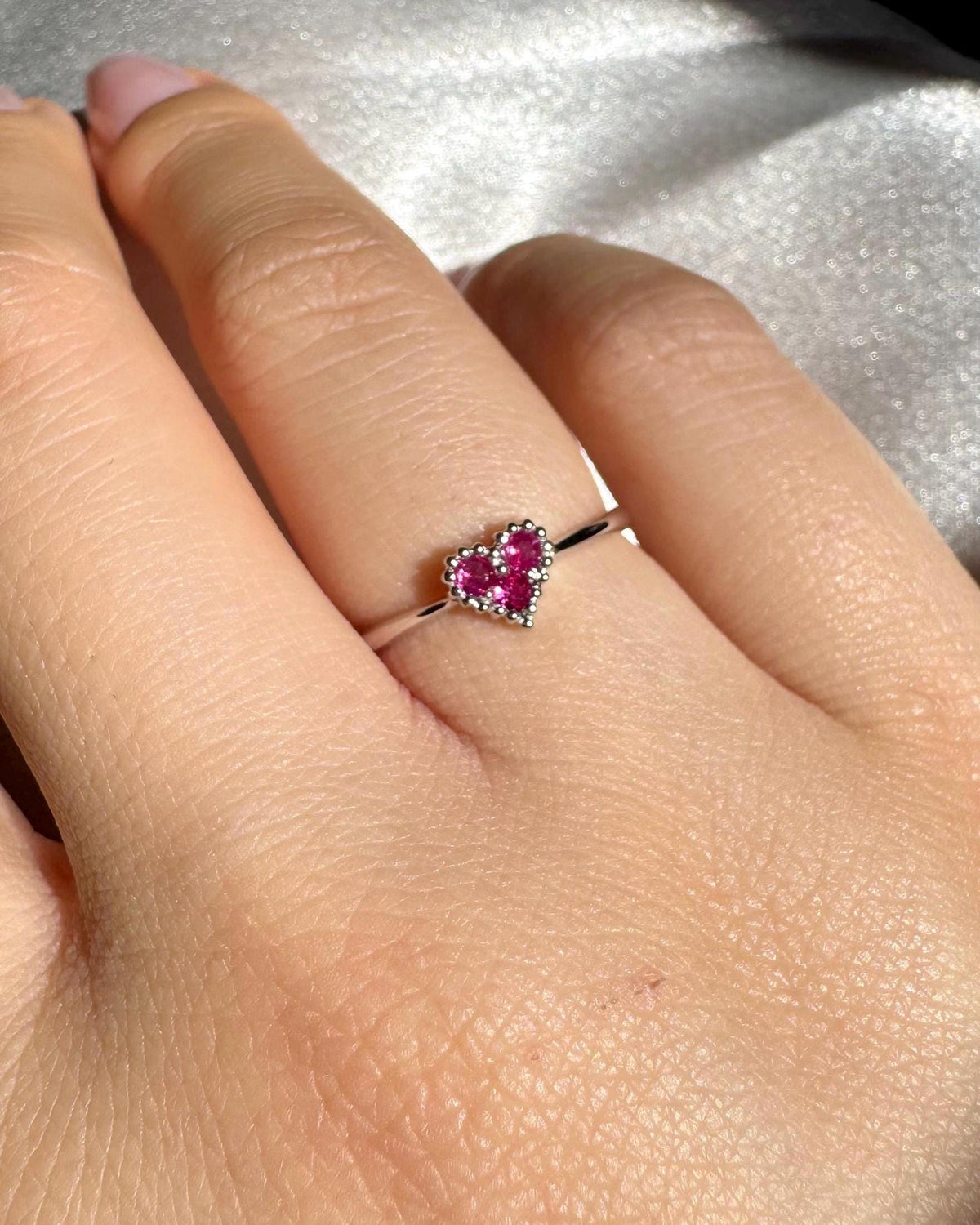 Genuine Ruby Heart Ring | 14k Solid White Gold