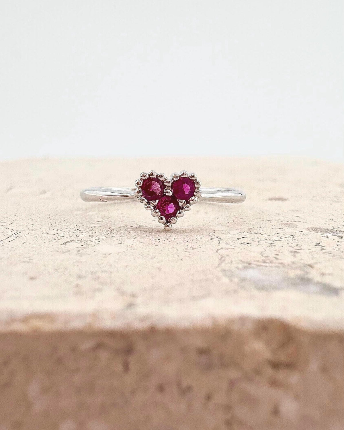 Genuine Ruby Heart Ring | 14k Solid White Gold