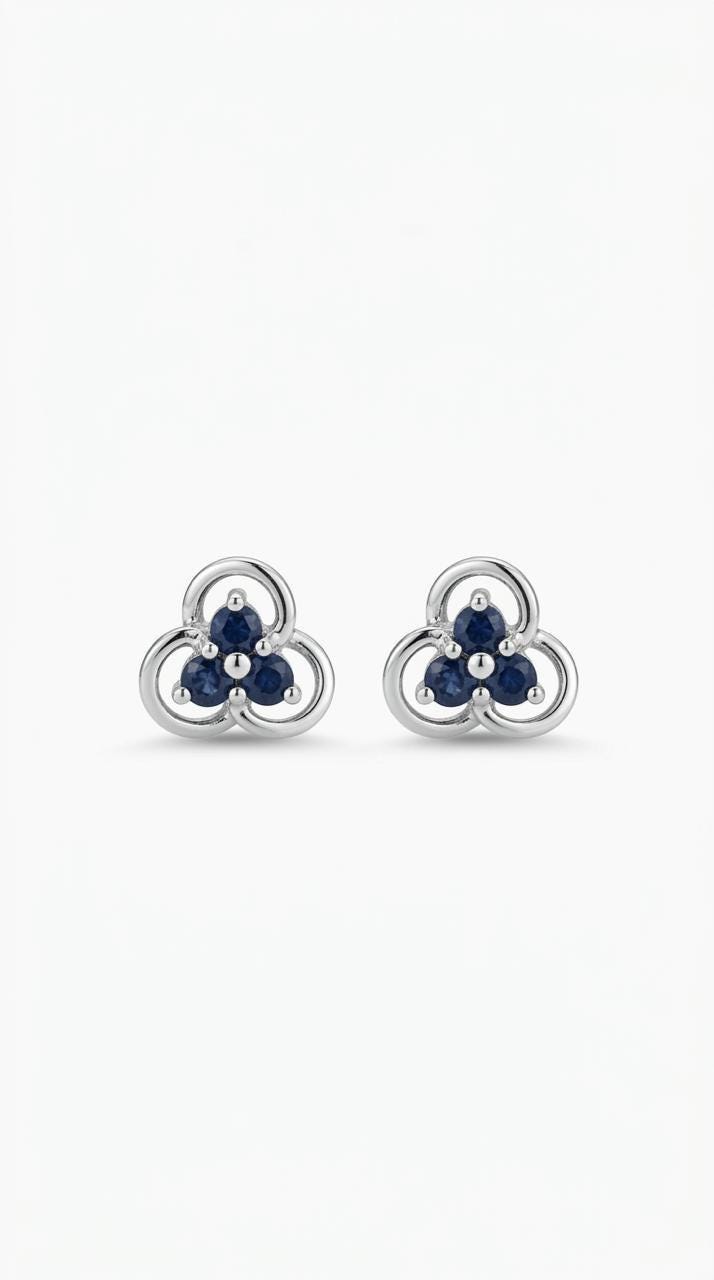 Genuine Sapphire Trio Studs in 14k Solid Gold