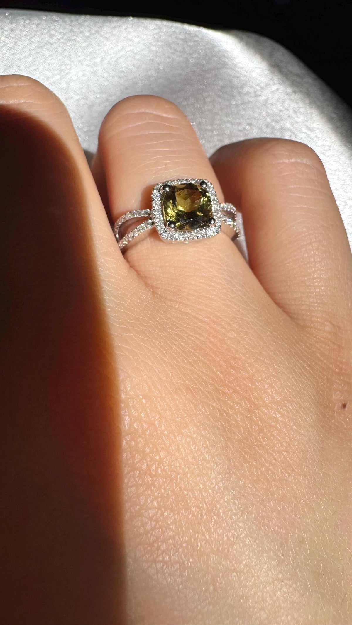 Genuine 1.75 ct Green Tourmaline and Diamond Square Halo Ring, 14k Solid White Gold, October Birthstone, Gift for Her