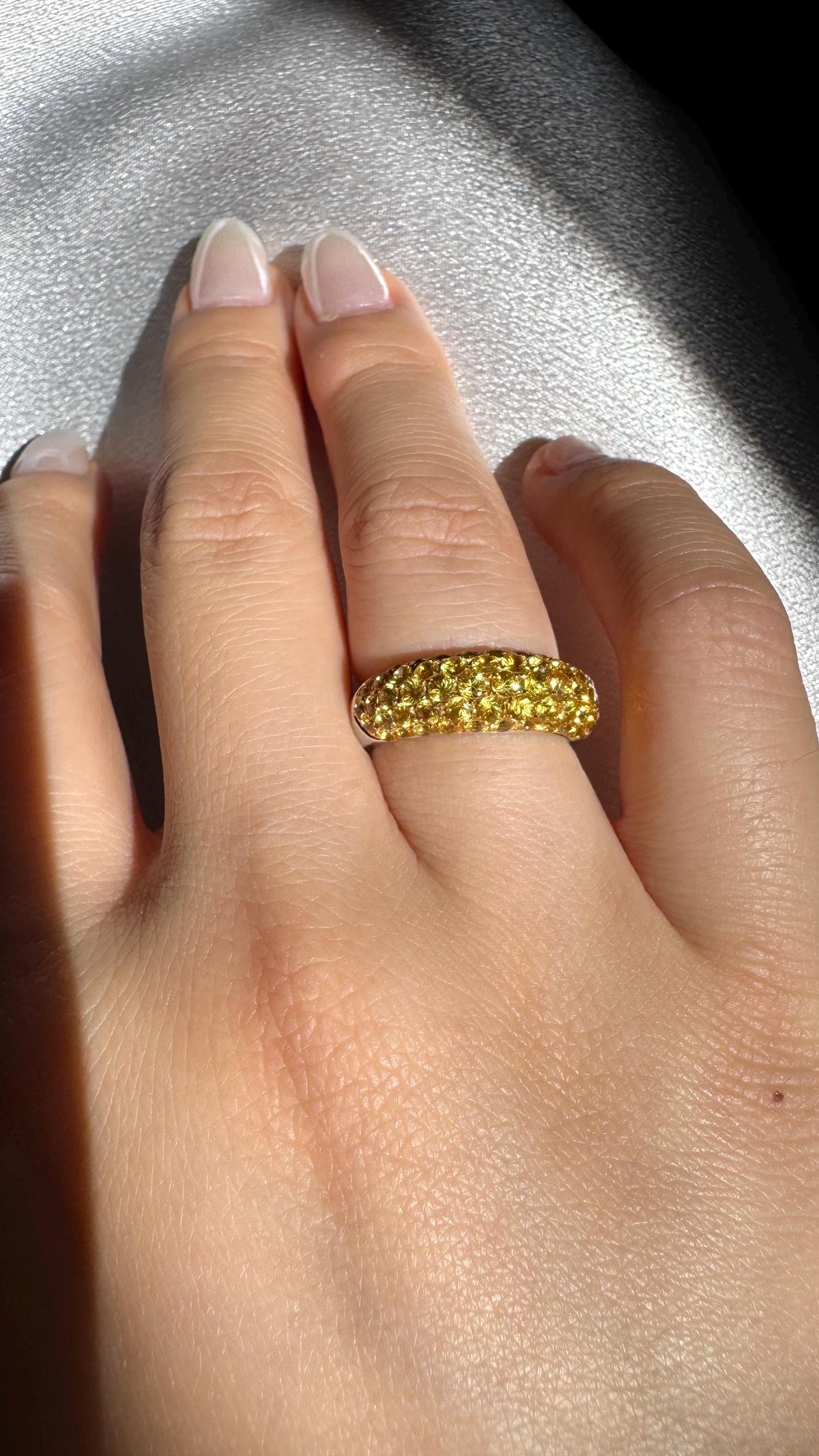 Genuine Yellow Sapphire Half Eternity Ring, 18k Solid White Gold, September Birthstone, Gift for Her