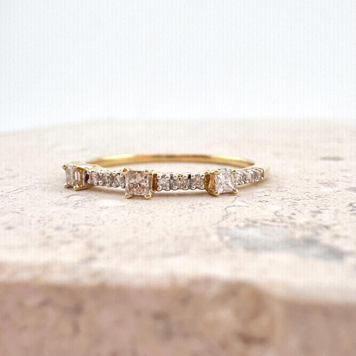Genuine Diamond Princess Cut Ring in 18k Solid Yellow Gold