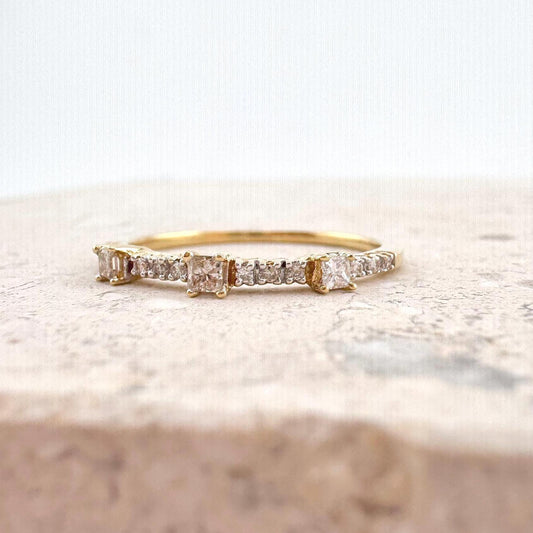 Genuine Diamond Princess Cut Ring in 18k Solid Yellow Gold