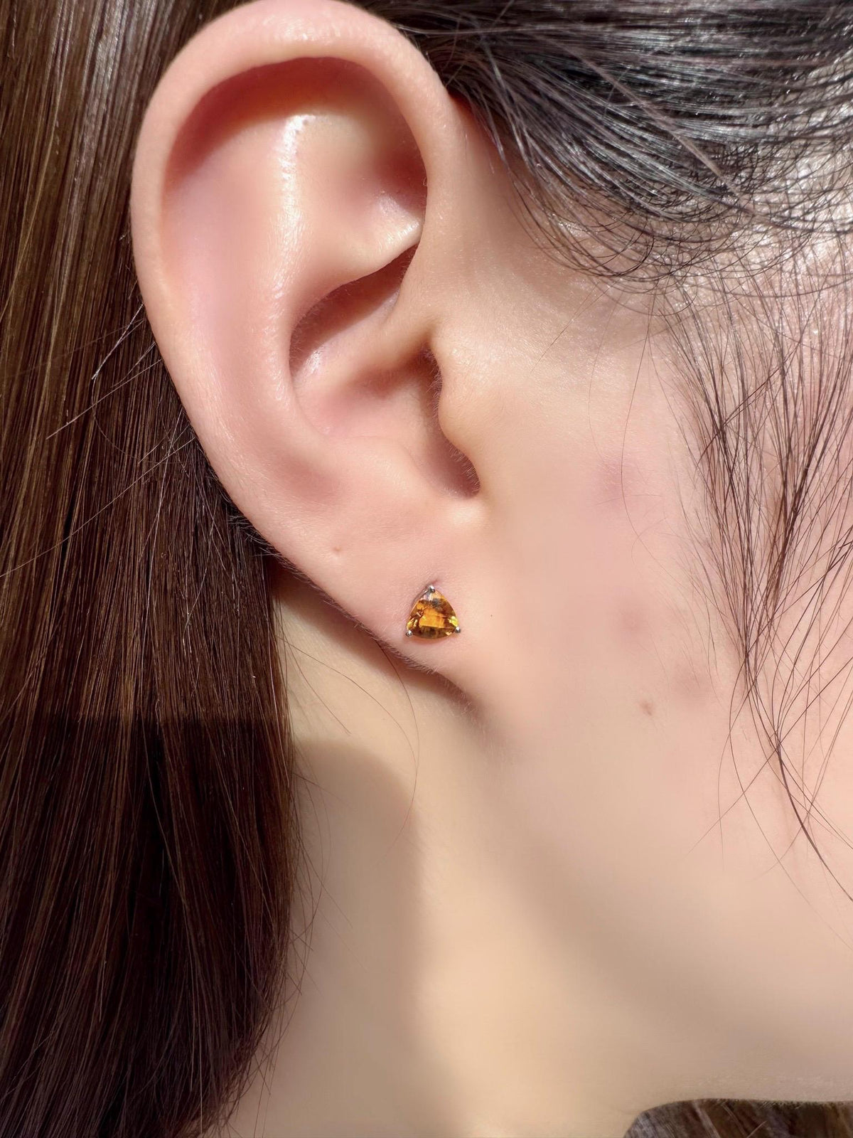 Genuine Citrine Trillion Cut Stud Earrings, 14k White Gold, November Birthstone