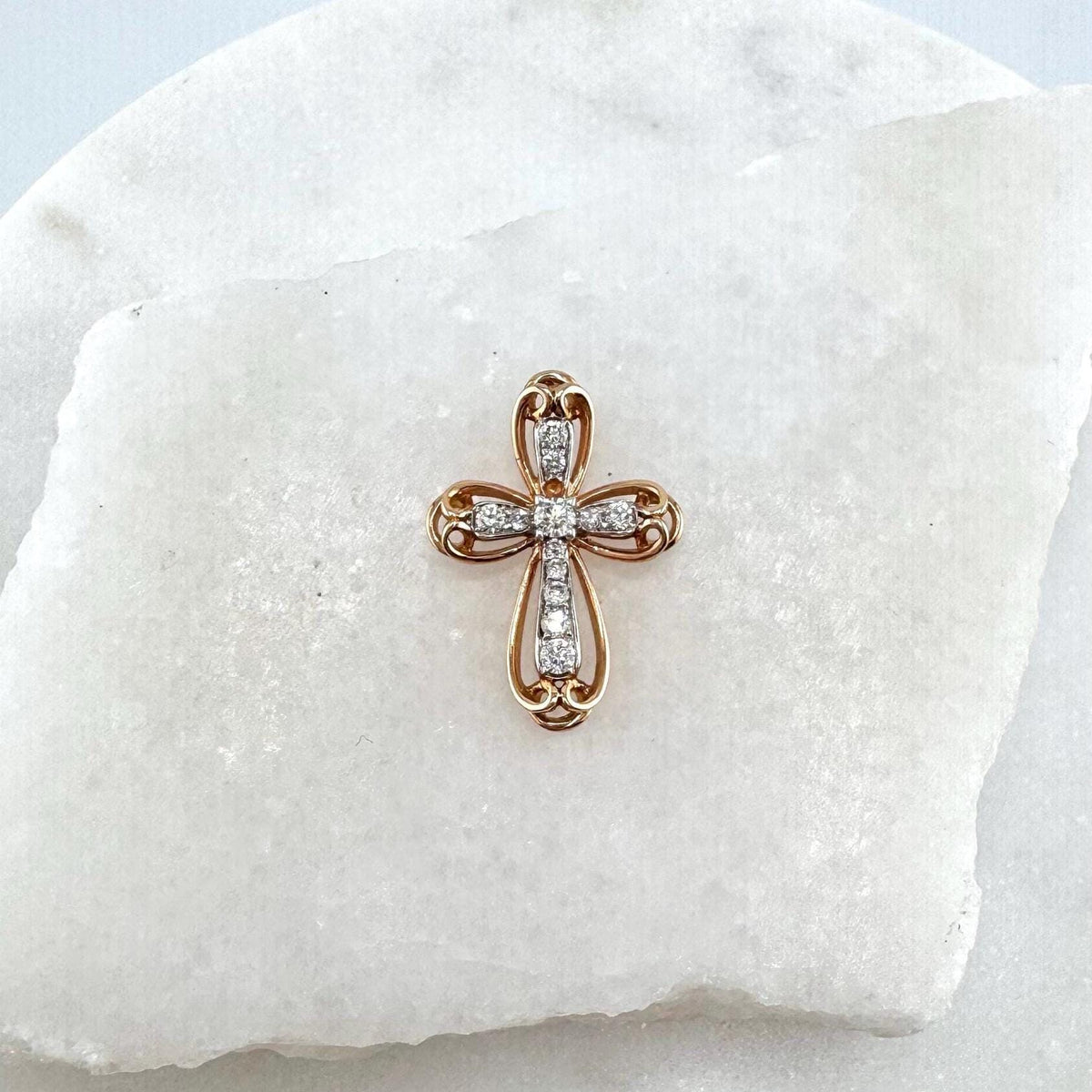Diamond Cross Pendant, Genuine 18k Solid Rose Gold Necklace, April Birthstone, Faith Jewelry Gift